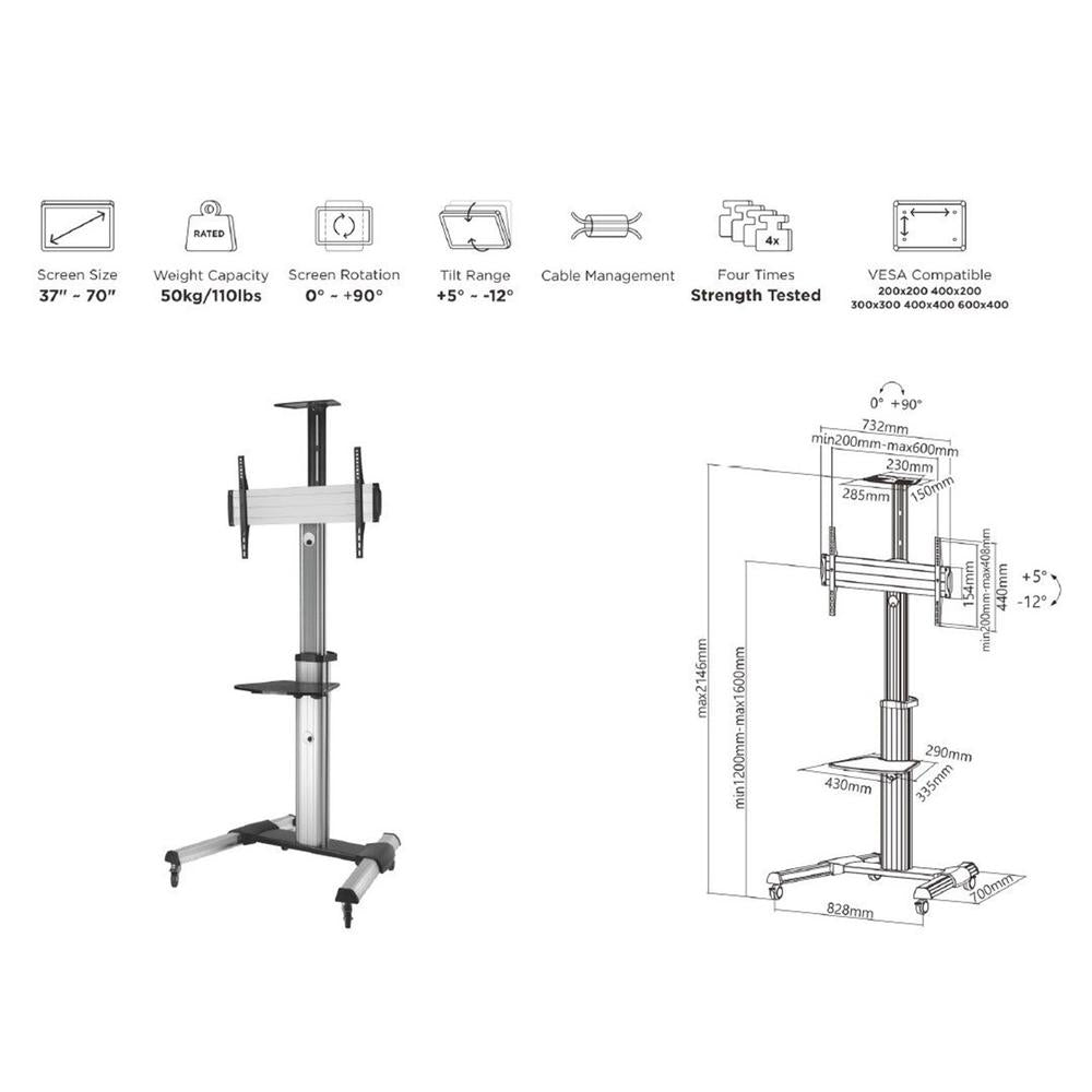 Soporte suelo tv equip vesa hasta 70pulgadas 600x400mm max 50kg