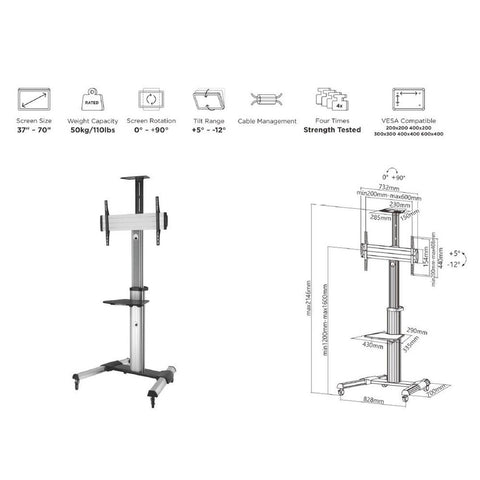 Soporte suelo tv equip vesa hasta 70pulgadas 600x400mm max 50kg