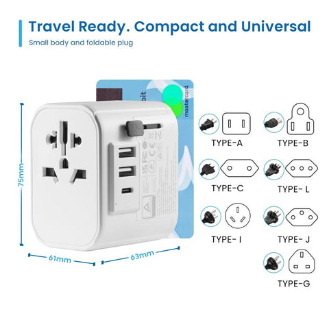 Enchufe universal viaje ewent ew1475 ue - usa - uk - aus - china 2 x usb - 1 x usb tipo c