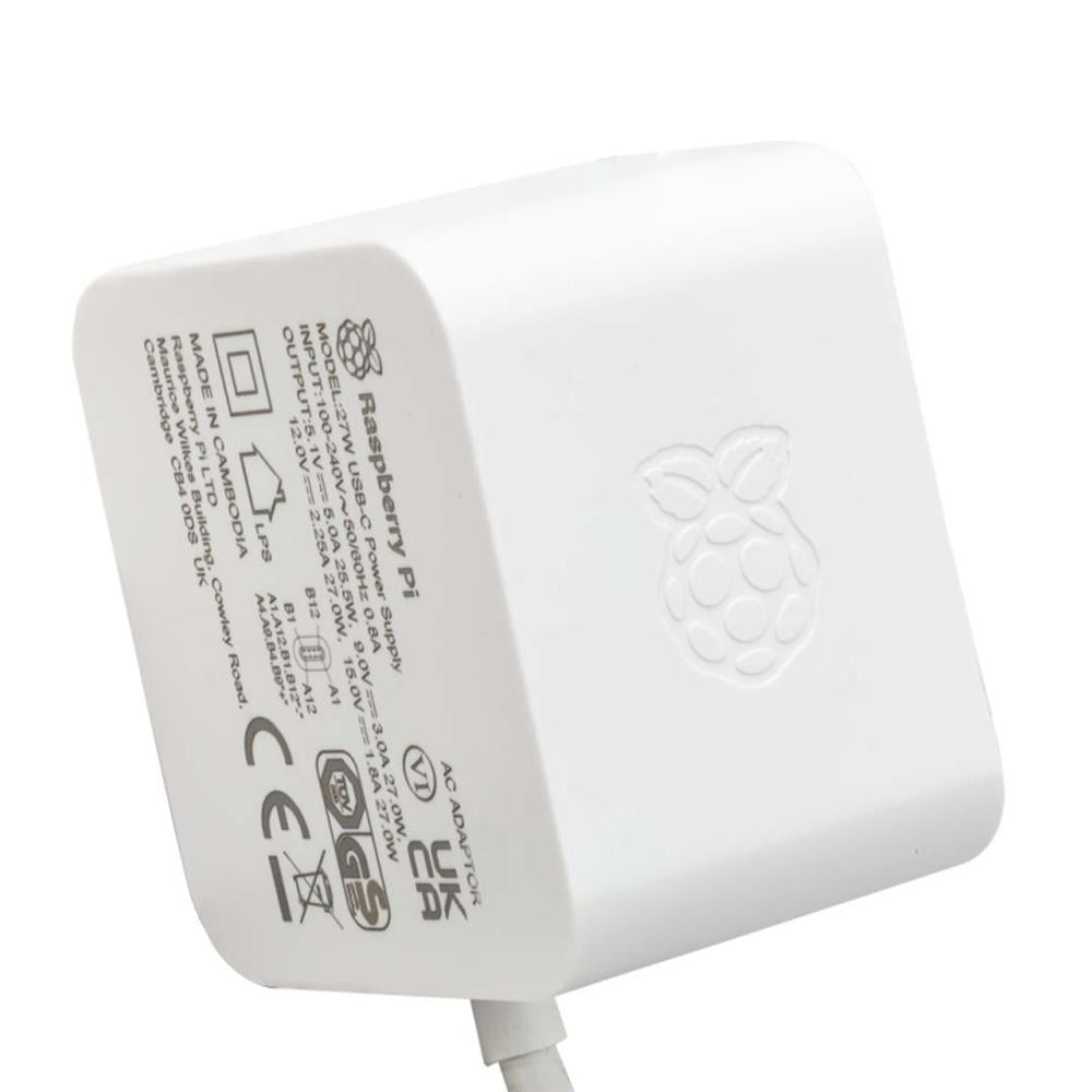 Fuente de alimentacion cargador raspberry pi 5 usb c 27 w color blanco