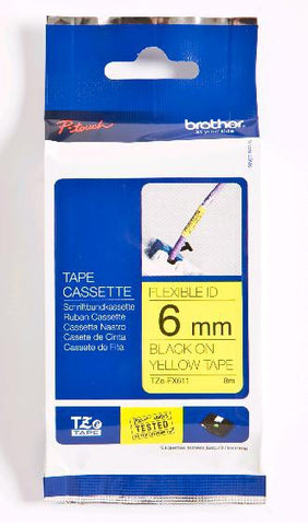 Cinta laminada brother tzefx611 cinta laminada flexible. texto negro sobre fondo amarillo. ancho: 6 mm. longitud: 8 m