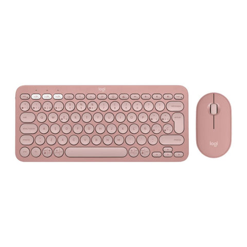 Teclado + mouse logitech pebble 2 combo inalambrico rosa