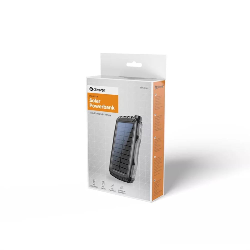 Bateria externa portatil powerbank solar denver pso - 20009 20000mah usb tipo a - usb tipo c