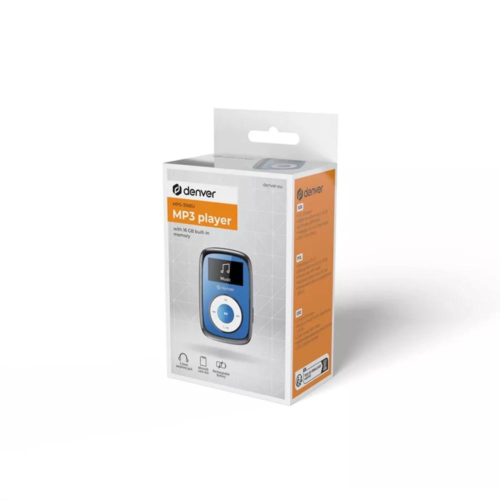 Reproductor mp3 denver mps - 316bu 1pulgadas - 16gb