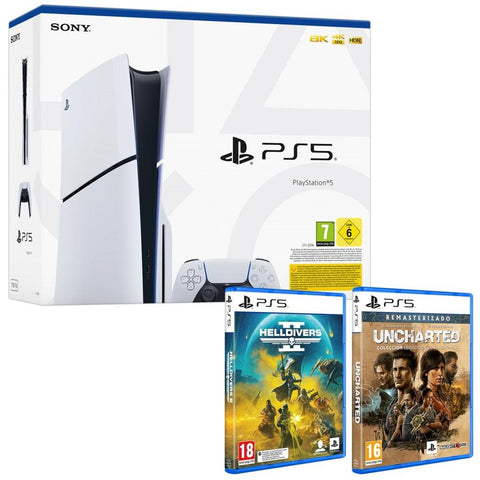 Consola ps5 sony playstation 5 slim 1tb chasis d + uncharted legacy collection + helldivers