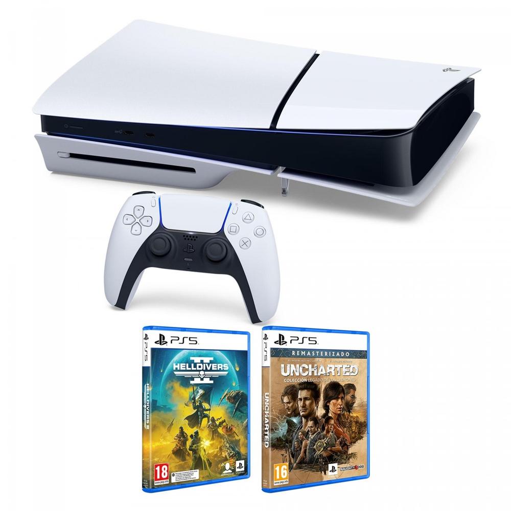 Consola ps5 sony playstation 5 slim 1tb chasis d + uncharted legacy collection + helldivers