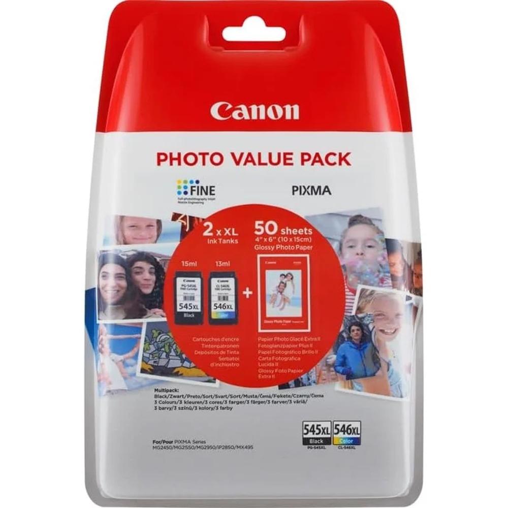 Multipack canon pg 545 xl+ cl 546 xl + papel 50 hojas