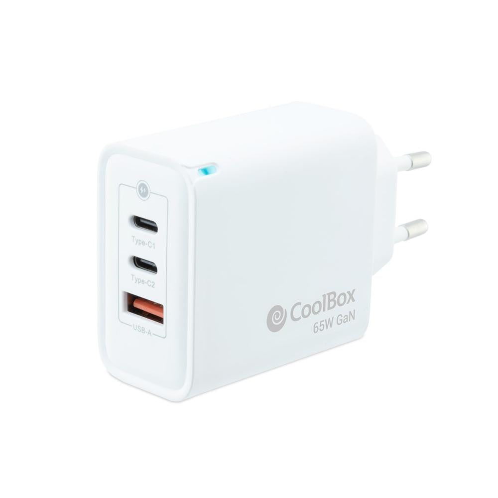 Cargador usb de pared coolbox 65w 2 x usb tipo c - usb tipo a