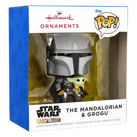 Adorno de navidad funko star wars mandaloriano & grogu  figura de resina