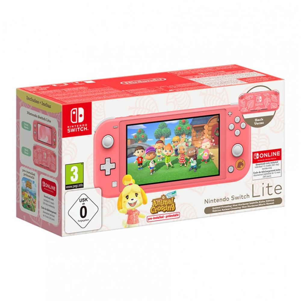 Consola nintendo switch lite coral + animal crossing new horizons + 12 meses nintendo switch online