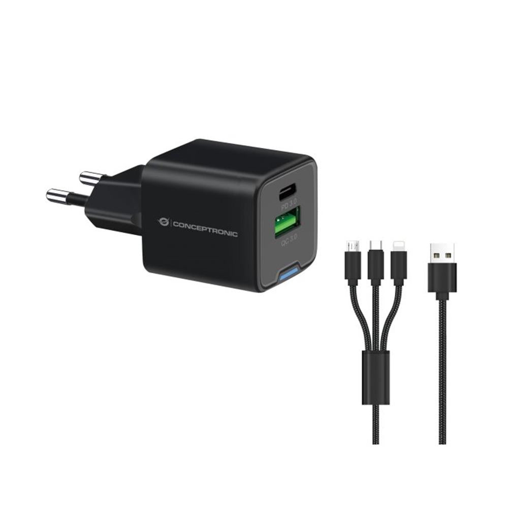 Cargador de pared conceptronic althea16b 33w + cable usb 3.0 3 en 1