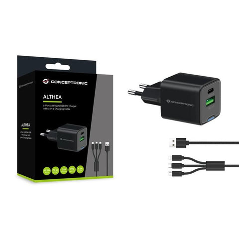 Cargador de pared conceptronic althea16b 33w + cable usb 3.0 3 en 1