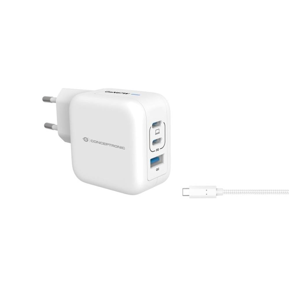 Cargador de pared conceptronic althea17w 67w + cable usb tipo c blanco