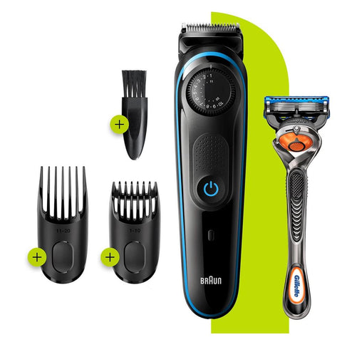 Barbero cortapelos braun bt3240 - uk + gillete fusion 39 ajustes -  barba -  lavable -  control giratorio