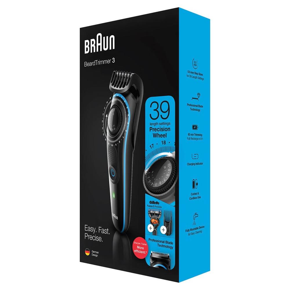 Barbero cortapelos braun bt3240 - uk + gillete fusion 39 ajustes -  barba -  lavable -  control giratorio