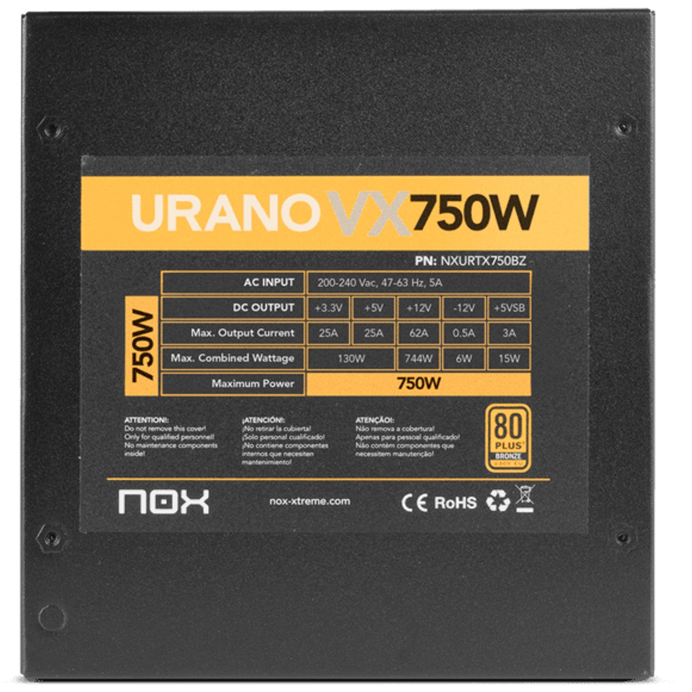 Fuente de alimentacion nox urano vx 750w gaming atx