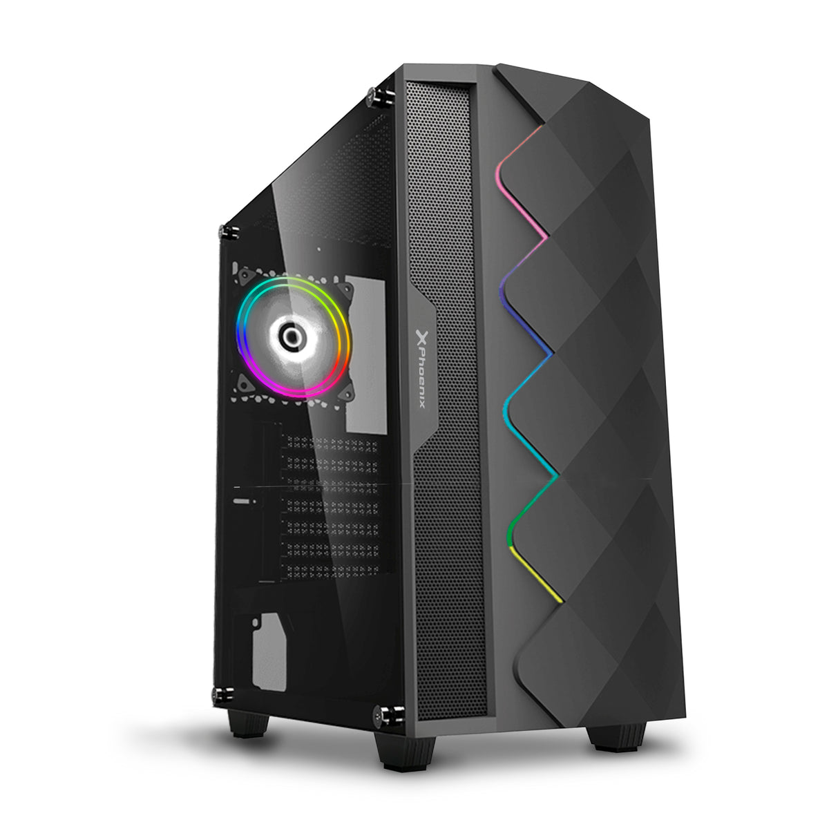 Caja gaming torre phoenix black diamond - cristal templado - tira argb - usb 3.0 - filtros antipolvo - incluye ventilador argb