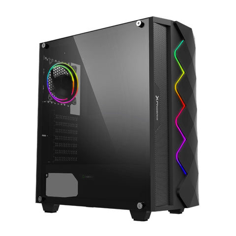 Caja gaming torre phoenix black diamond - cristal templado - tira argb - usb 3.0 - filtros antipolvo - incluye ventilador argb