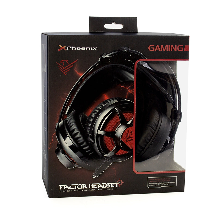 Auriculares gaming con microfono phoenix factorheadset led cable jack y adaptador doble