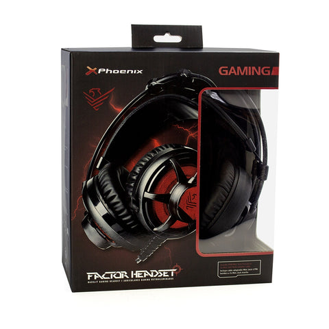 Auriculares gaming con microfono phoenix factorheadset led cable jack y adaptador doble