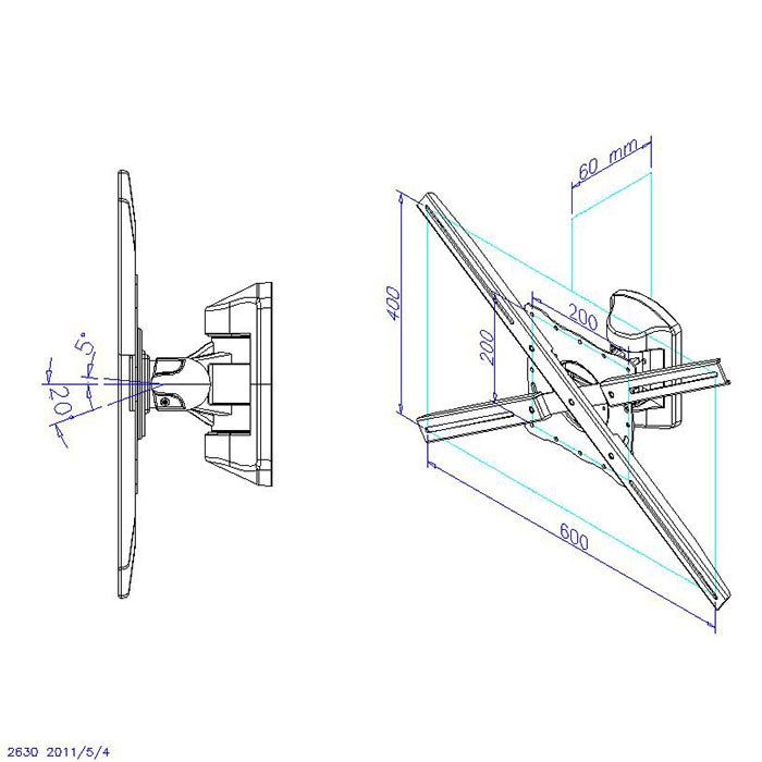 Soporte articulado de pared phoenix para pantalla tv rotacion  giro e inclinacion 20º hasta 35 kg gris metalizado