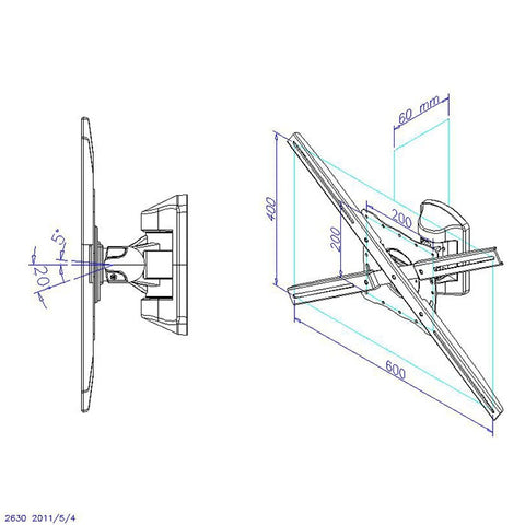 Soporte articulado de pared phoenix para pantalla tv rotacion  giro e inclinacion 20º hasta 35 kg gris metalizado