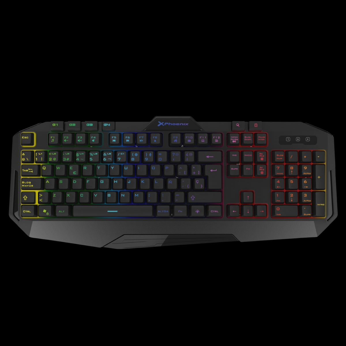 Teclado gaming phoenix con cable luz rgb 9 modos de iluminación 4 botónes macro 12 teclas multimedia