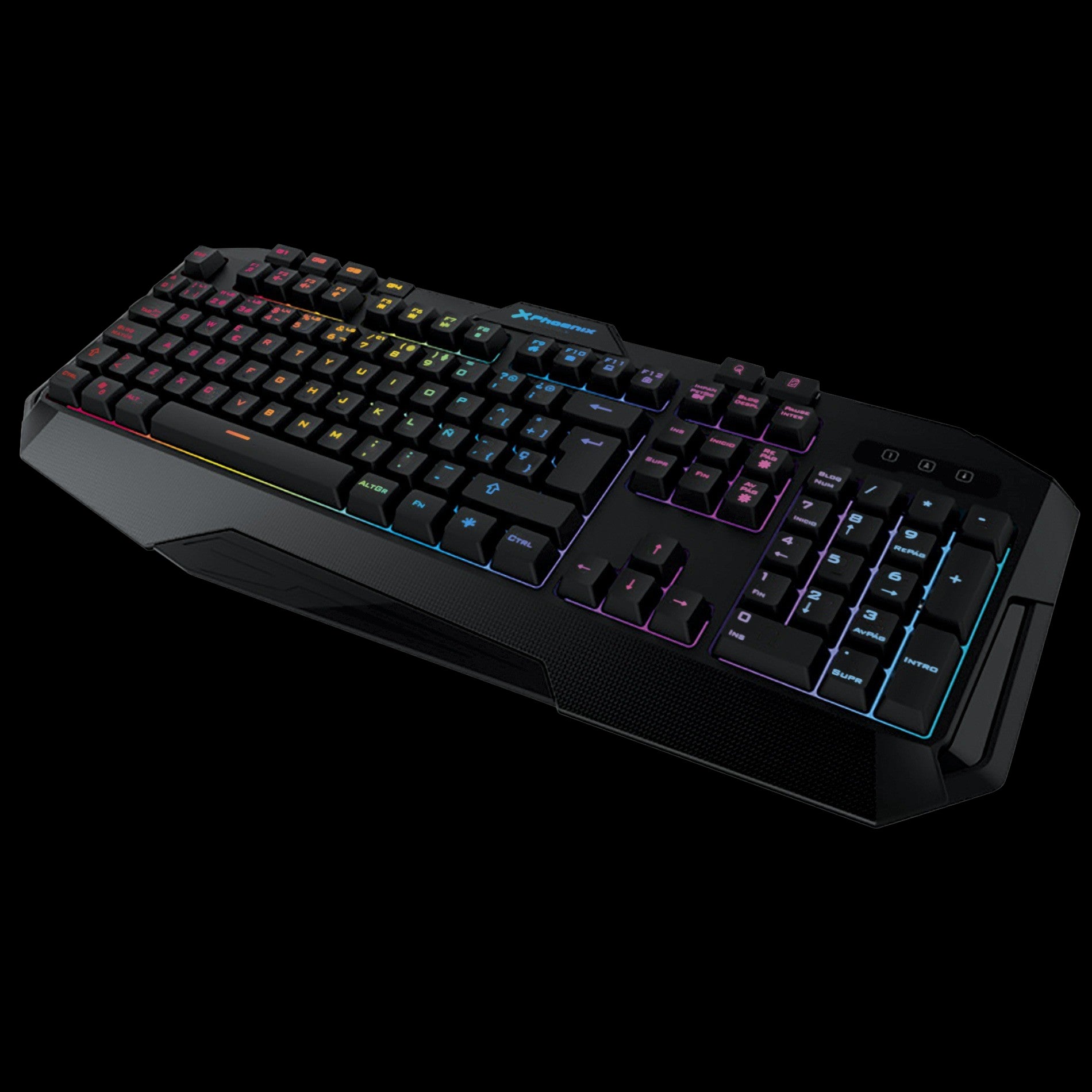 Teclado gaming phoenix con cable luz rgb 9 modos de iluminación 4 botónes macro 12 teclas multimedia