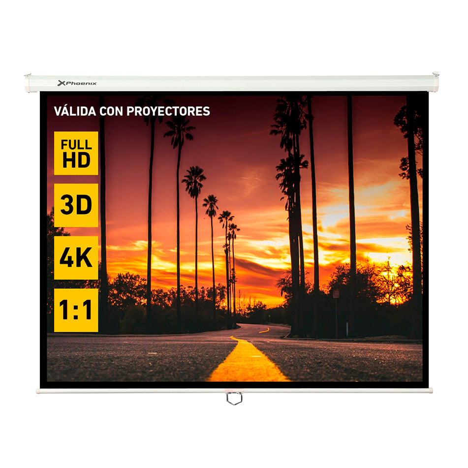 Phoenix -  pantalla de proyección manual plegable 112 pulgadas 2 x 2m formatos 1:1 4:3 16:9 de techo y pared