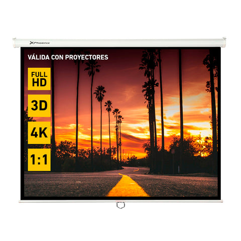 Phoenix -  pantalla de proyección manual plegable 112 pulgadas 2 x 2m formatos 1:1 4:3 16:9 de techo y pared