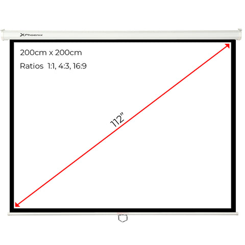 Phoenix -  pantalla de proyección manual plegable 112 pulgadas 2 x 2m formatos 1:1 4:3 16:9 de techo y pared