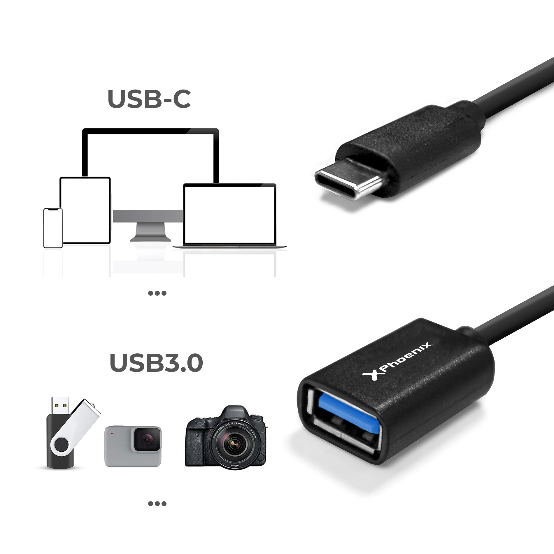 Adaptador phoenix usb a tipo c conversor usb 3.0 hembra a tipo c macho otg transferencia de datos