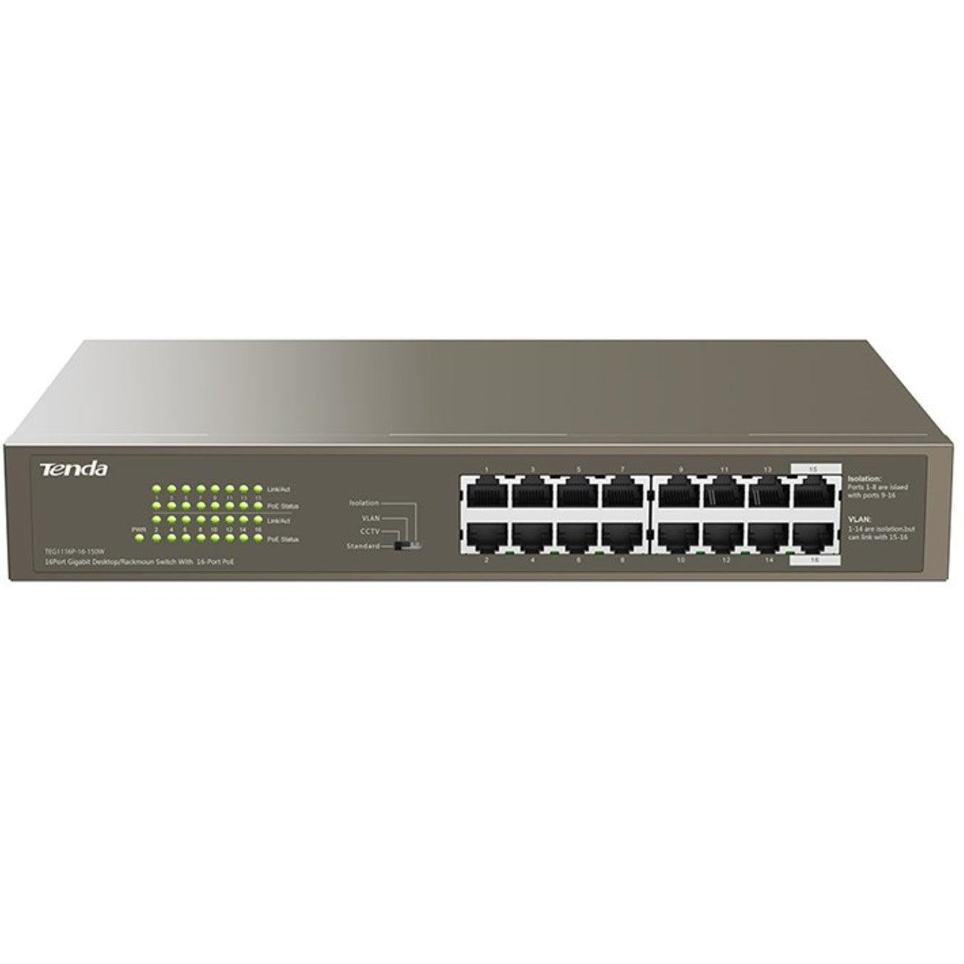 Switch 16 puertos gigabit ethernet 10 - 100 - 1000 tenda